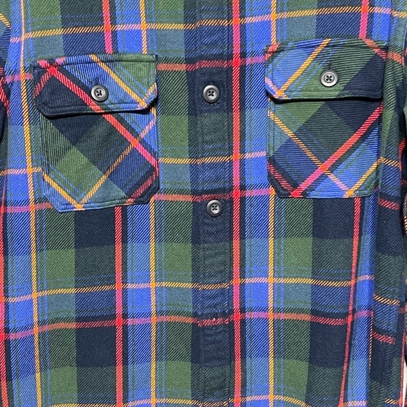 Men’s Express Long Sleeve Button Up Shirt Medium Blue Plaid Flannel Shirt - Picture 6 of 7